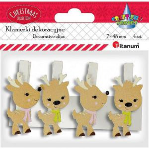 Klamerki drewniane Titanum XMass Renifery, 4szt